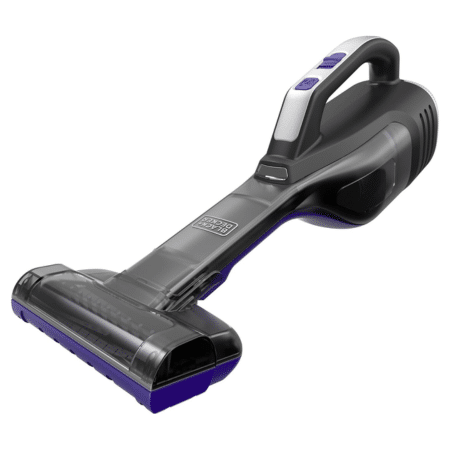 BLACK+DECKER dustbuster reveal Pet handheld vacuum with motorized brush attachment for cleaning pet hair on furniture and floors.