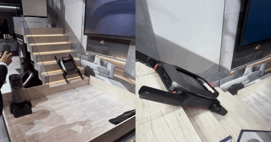 Four independent arms situate the robot, then gripping treads under the MarsWalker roll the whole module up the stairs. IFA 2025 demo.