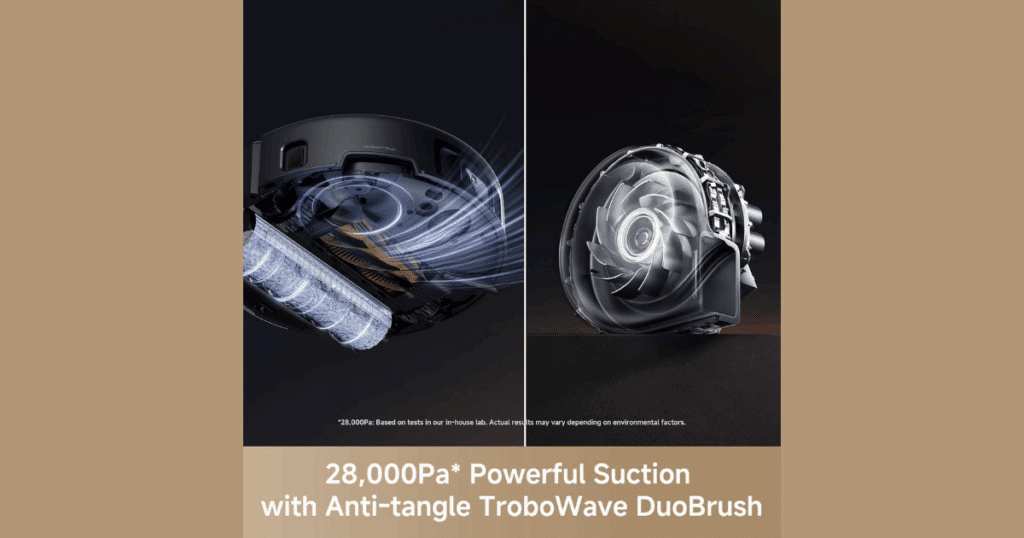 The MOVA Z60 is rated for 28,000Pa suction and uses MOVA's anti-tangle DuoBrush. 