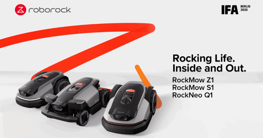 Roborock is showcasing their first robot lawnmowers, the RockMow Z1, RockMow S1, and RockMow Q1, at IFA 2025. Image Roborock