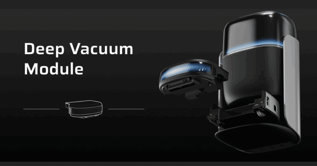 Robotin R2 robot vacuum module with high suction power and anti-tangle brush for carpets and hard floors.