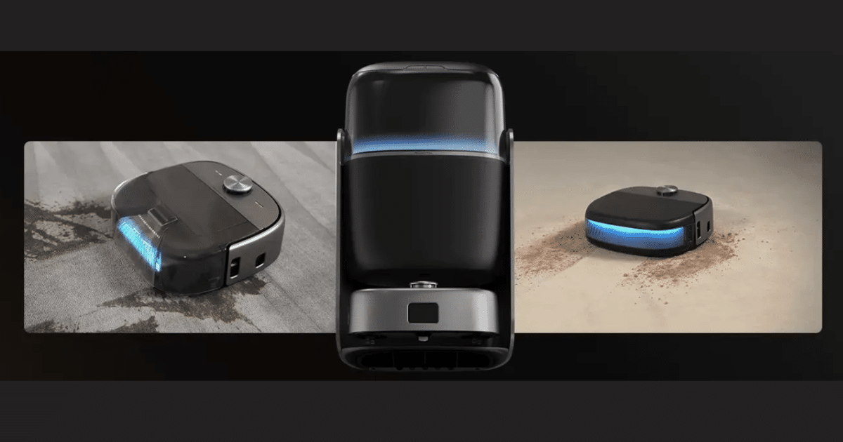 Robotin R2 robot carpet cleaner with modular vacuuming and carpet washing system shown with automated base station.