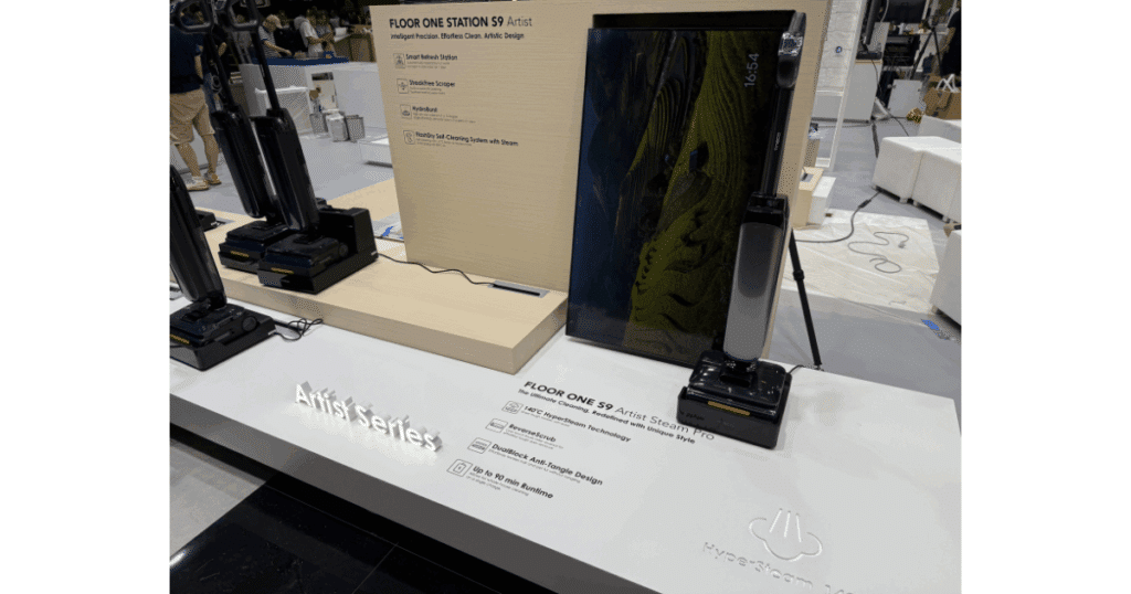 Tineco Floor One Station S9 Artist with Smart Refresh Station featuring 5L water tank, 117°C steam cleaning, and seven-day hands-free refilling.