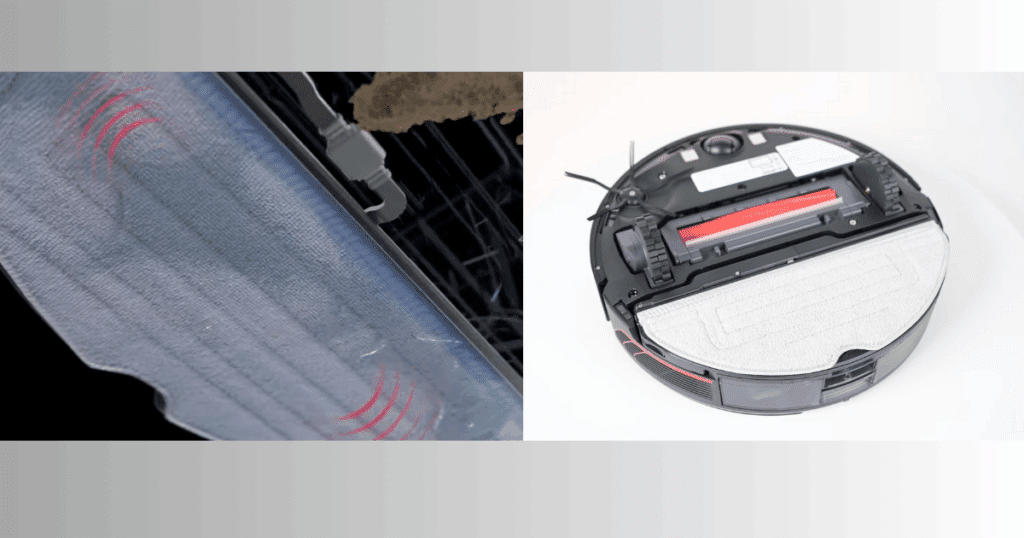 An illustration of a vibrating pad in action side-by-side with a vibrating pad on a robot vacuum
