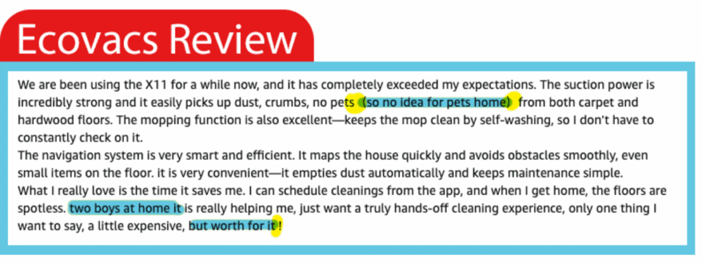 A highly polished Ecovacs review with advanced punctuation and fluent structure.