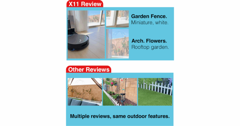 Still images showing a distinctive backyard environment consistent with the reviewer’s other posts.