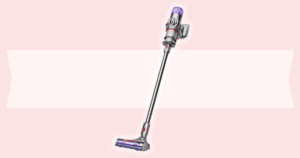 Dyson V9 Motorbar cordless vacuum with Hyperdymium motor and Motorbar cleaner head shown on hardwood floor for multi-surface cleaning.