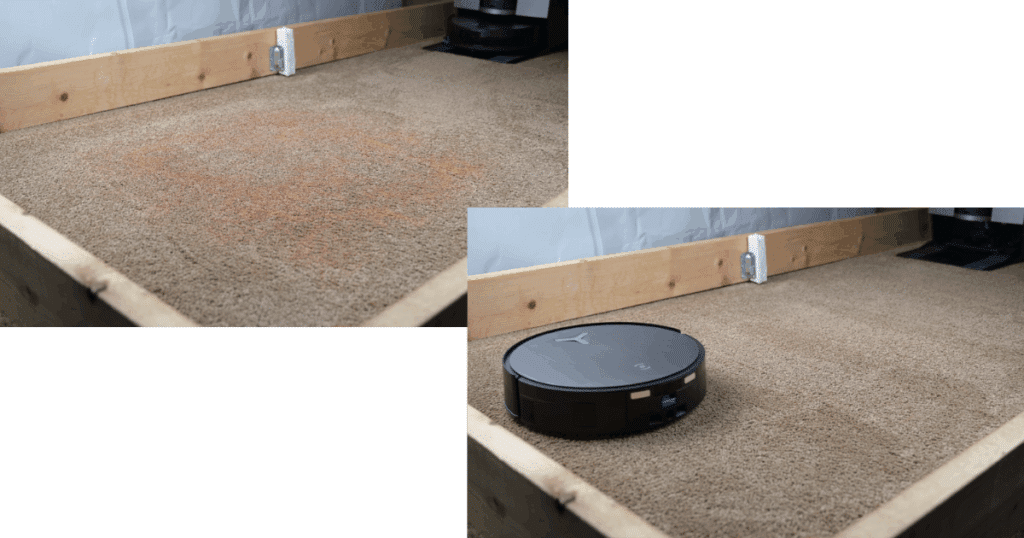 The Ecovacs Deebot X11 robot vacuum’s ZeroTangle 3.0 brush system finishing the seven-inch hair tangle test with 0% tangled hair, matching the Dreame L50 Ultra.