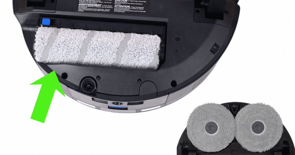 View of the Ecovacs Deebot X11 mop roller next to spinning mop pads featured on other robot vacuums.