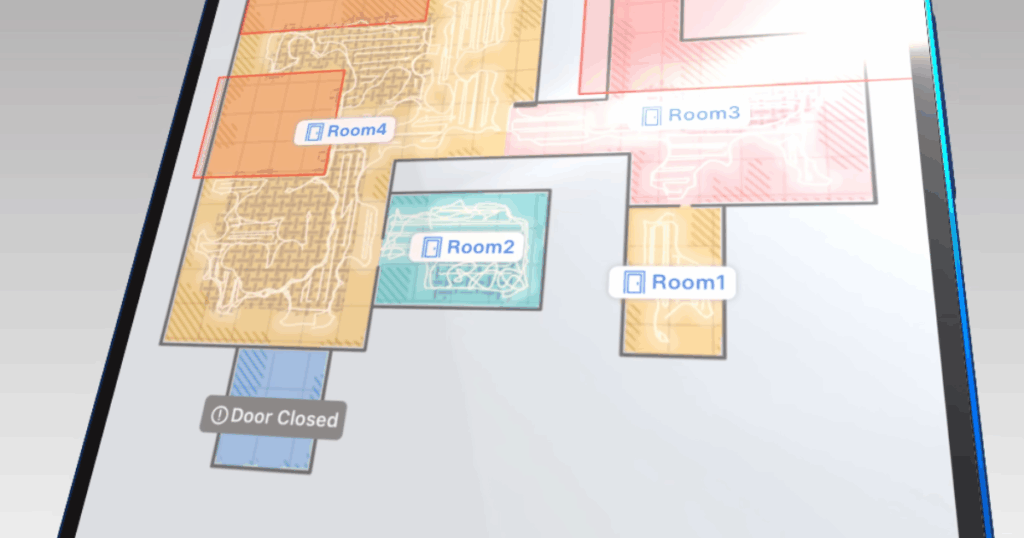 Ecovacs Deebot X11 OmniCyclone navigation test map showing Room 2, where the robot spent nearly 17 minutes spinning in circles after being confused by a rug during its first mapping run.