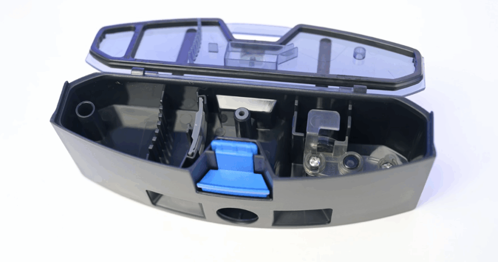 A close up of the Ecovacs Deebot X11 OmniCyclone  on-board dirty water tank. On-board dirty tanks like this one should be cleaned once a week to prevent build-up and odors 