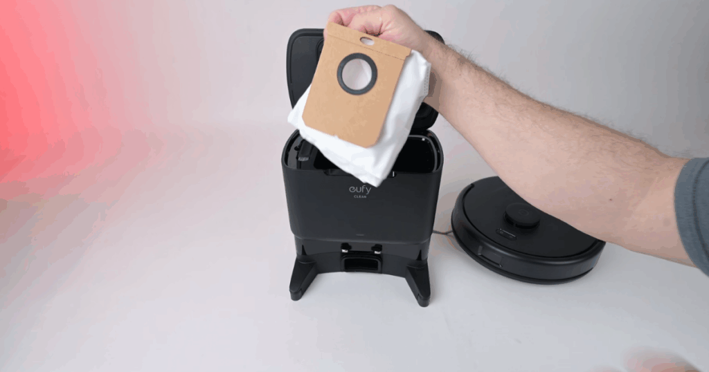 Dust bag shown in the Eufy L50, and robot dock bags and dustbins need to be replaced or emptied every few weeks or months, depending on your needs and manufacturer recommendations