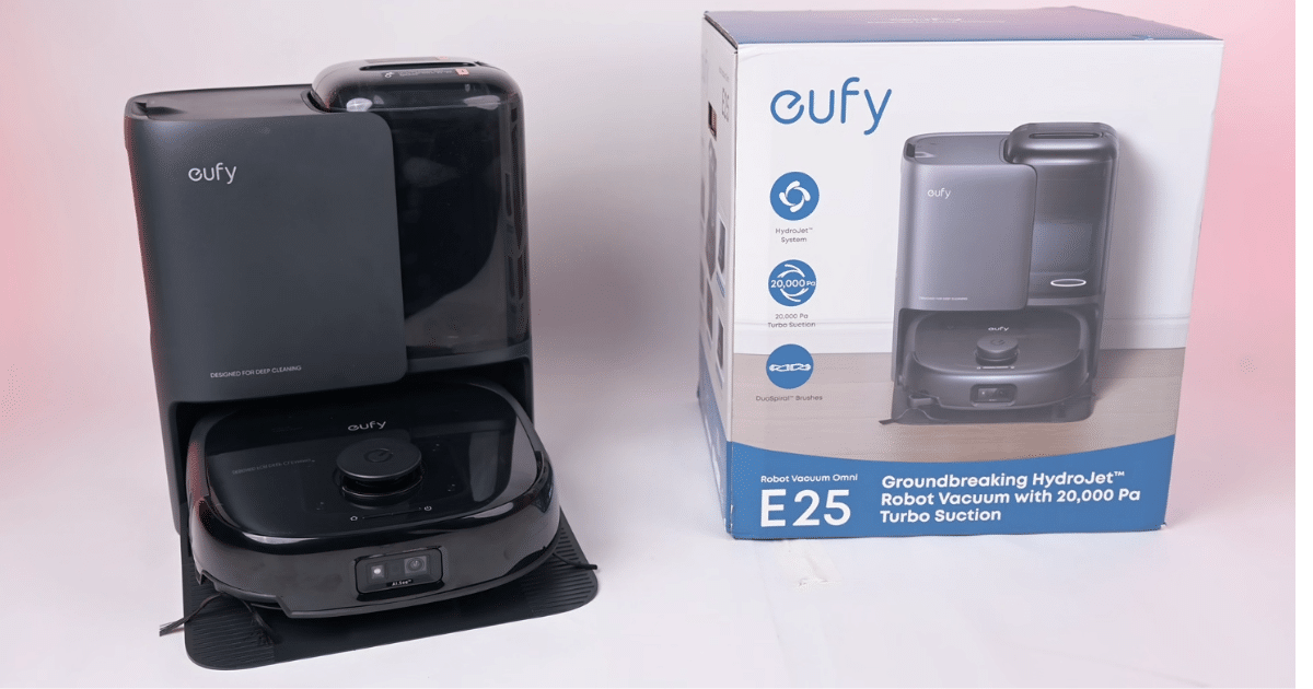 Product box of the Eufy Omni E25 robot vacuum and mop.