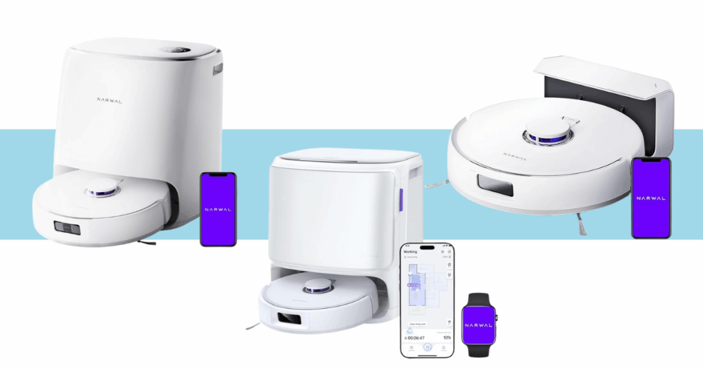 Narwal's Freo X lineup is pictured with the Freo X10 Pro (left), the Freo X Ultra (middle), and the Freo X Plus (right)