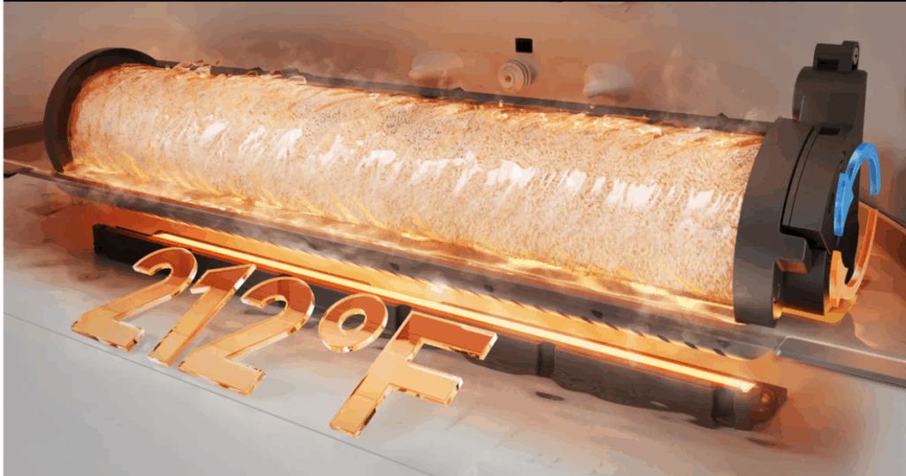 Dreame Aqua10 Ultra Roller dock temperature | Vacuum Wars Promotional image of the Dreame Aqua10 Ultra Roller's 212°F mop washing.