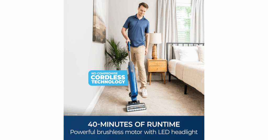 _Kenmore CU5001 40 Minute Runtime | Vacuum Wars Powered by an integrated 24V lithium-ion battery and a brushless motor, the Kenmore Litening™ Cordless Upright Vacuum delivers up to 40 minutes of runtime on a single charge.