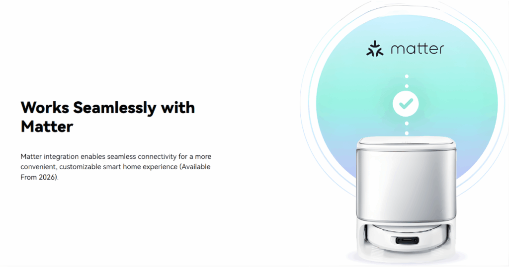 The Narwal Matter banner on the Narwal website stating that Matter would be available from 2026, a change from the previous date of November. 