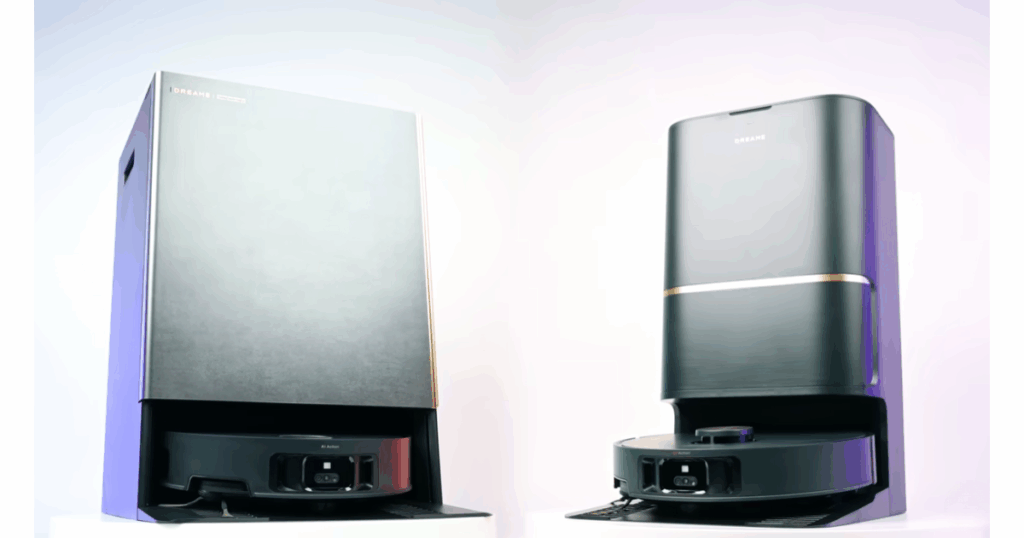 Dreame Matrix10 Ultra and Dreame L50 Ultra robot vacuum and mop combos side by side on their docks.