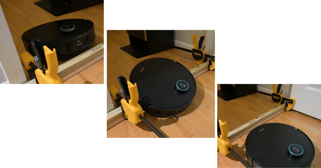 MOVA Mobius 60 51mm Threshold Crossing | Vacuum Wars MOVA Mobius 60 robot vacuum using StepMaster™ 2.0 retractable legs to clear a 51 mm single-tier threshold during Vacuum Wars testing