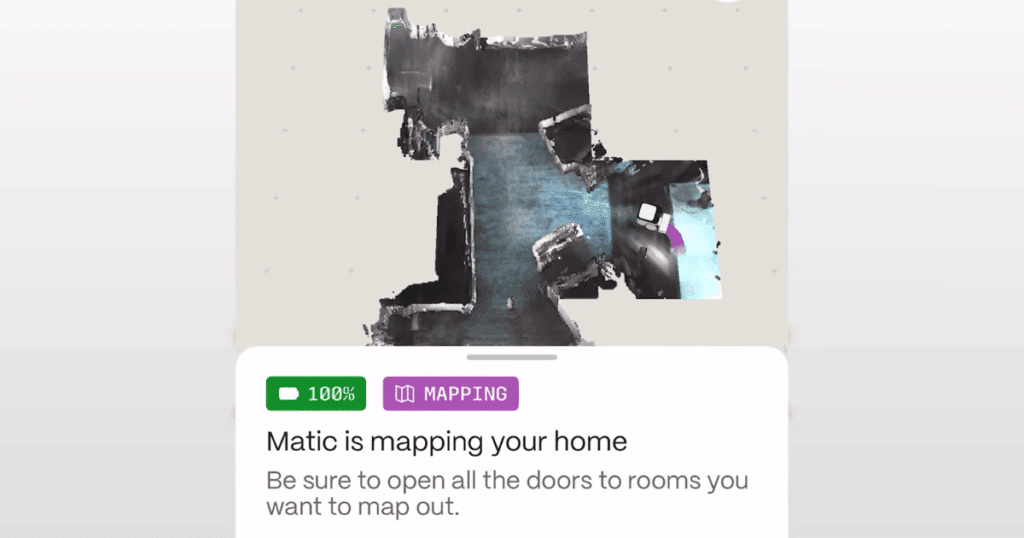 Matic Mapping app | Vacuum Wars Matic robot vacuum generating a real-time photorealistic 3D map of a home using its vision-first camera-based navigation system in the Matic app.