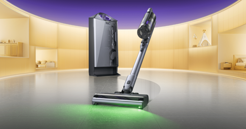 Narwal V50 Product | Vacuum Wars Narwal V50 Series cordless stick vacuum with auto-empty docking station and floor-cleaning head.