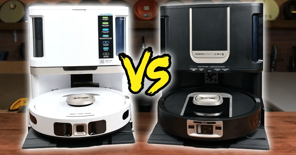 Shark Robot Vacuum Challenge | Vacuum Wars Shark PowerDetect ThermoCharge NeverTouch Pro vs PowerDetect NeverTouch Pro robot vacuums side-by-side on their dock stations