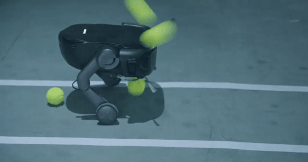 roborock rover tennis balls | Vacuum Wars Roborock Saros Rover robot vacuum with wheel-legs reacting to tennis balls thrown as moving obstacles during a demo