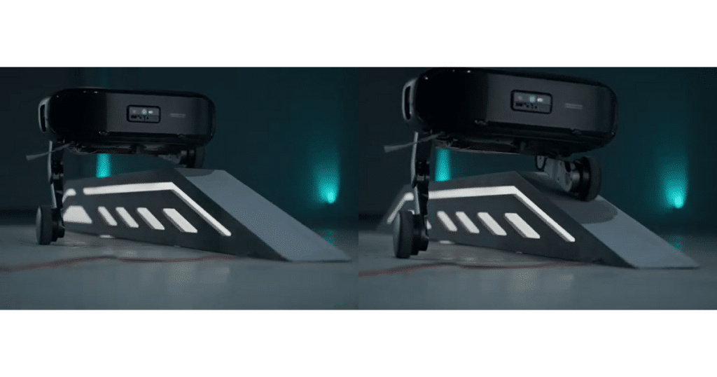 roborock rover uneven | Vacuum Wars Roborock Saros Rover robot vacuum with wheel-legs balancing on an uneven ramp while keeping its body level in a demo