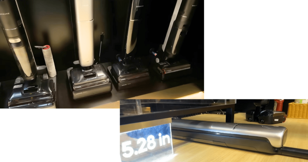 Dreame Aero at CES 2026 | Vacuum Wars Dreame Aero Pro wet-dry vacuum models displayed at CES, including a demonstration of the unit lying flat under furniture.