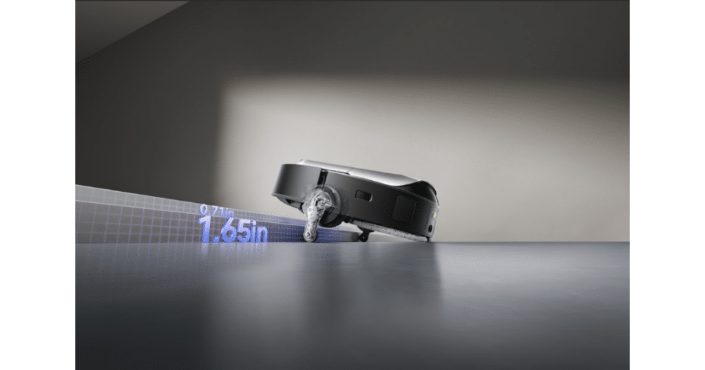 Dreame Cyber 10 Ultra Obstacle Crossing | Vacuum Wars Robot vacuum lifting its chassis to climb a raised threshold, illustrating obstacle-crossing mobility