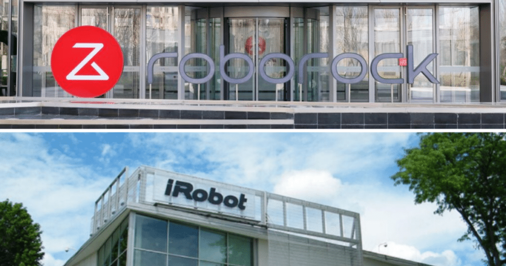 Roborock and IRobot | Vacuum Wars Exterior signage of Roborock and iRobot buildings, illustrating companies known for developing and selling robot vacuums through online and electronics retail channels.