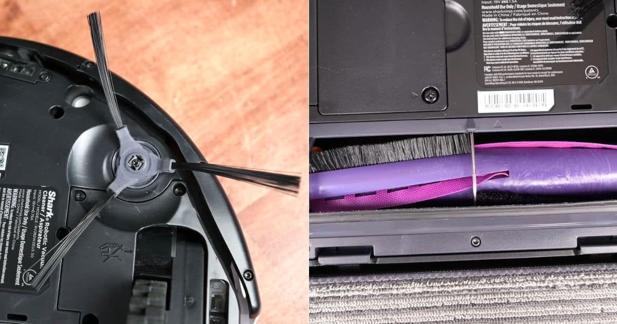 Shark-Power-Detect-NeverTouch-vs-PowerDetect-ThermaCharged-NeverTouch-same-side-and-main-brush | Vacuum Wars Close-ups of the single side brush and single main brush roller assembly for the PowerDetect NeverTouch Pro and ThermaCharged.