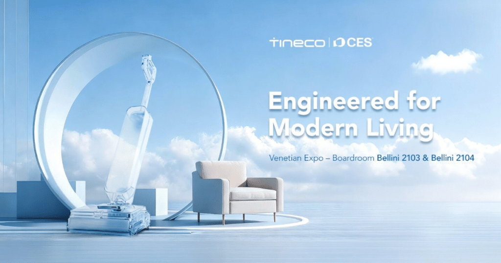 Promotional image for Tineco at CES 2026 with "Engineered for Modern Living"