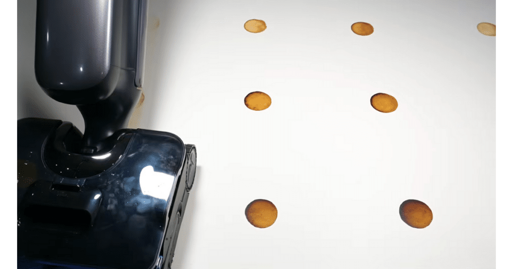 Tineco Floor One S9 Artist Steam coffee | Vacuum Wars Tineco Floor One S9 Artist Steam vacuum mop combo tested on dried-on coffee stains during Vacuum Wars stain removal test