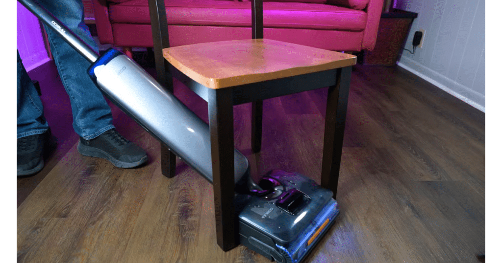 Tineco Floor One S9 Artist Steam maneuver | Vacuum Wars Tineco Floor One S9 Artist Steam self-propelled vacuum mop combo maneuvering around furniture on hard floors