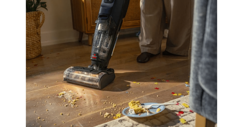 Bissell CrossWave HydroScrub Overview | Vacuum Wars Bissell CrossWave HydroScrub cleaning debris and spills on a hard floor