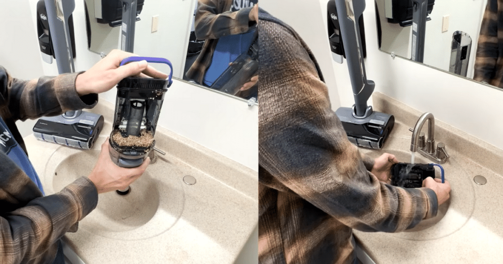 Narwal S20 pro water tank clean | Vacuum Wars Emptying and rinsing the Narwal S20 Pro dirty water tank after a cleaning cycle at a sink.