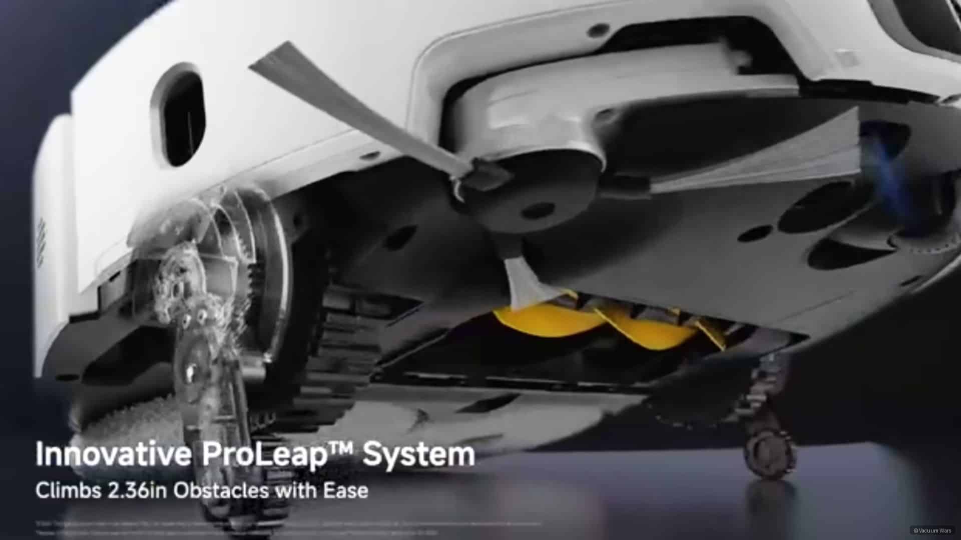 Dreame L50 Ultra ProLeap retractable legs climbing a threshold.