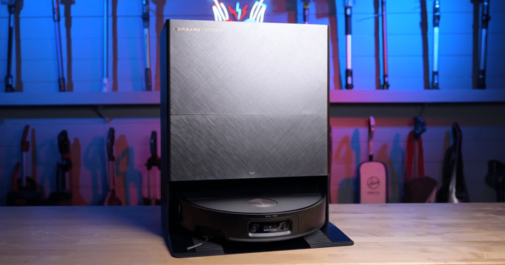 Dreame X60 Max Ultra Complete Hero | Vacuum Wars Dreame X60 Max Ultra Complete robot vacuum dock with auto-empty and heated mop washing system on display