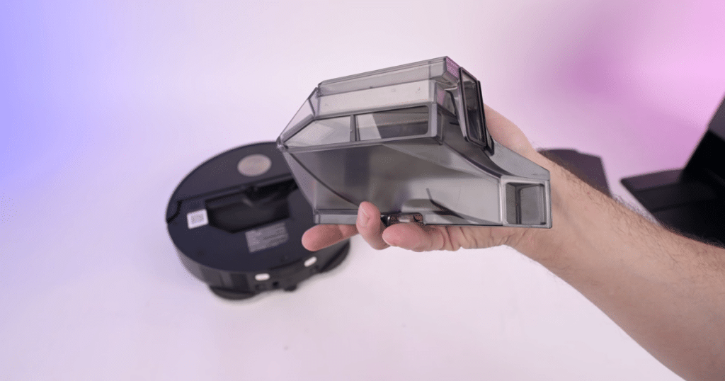 Dreame X60 Max Ultra Complete dustbin | Vacuum Wars Dreame X60 Max Ultra Complete 235ml onboard dustbin removed from robot for capacity inspection