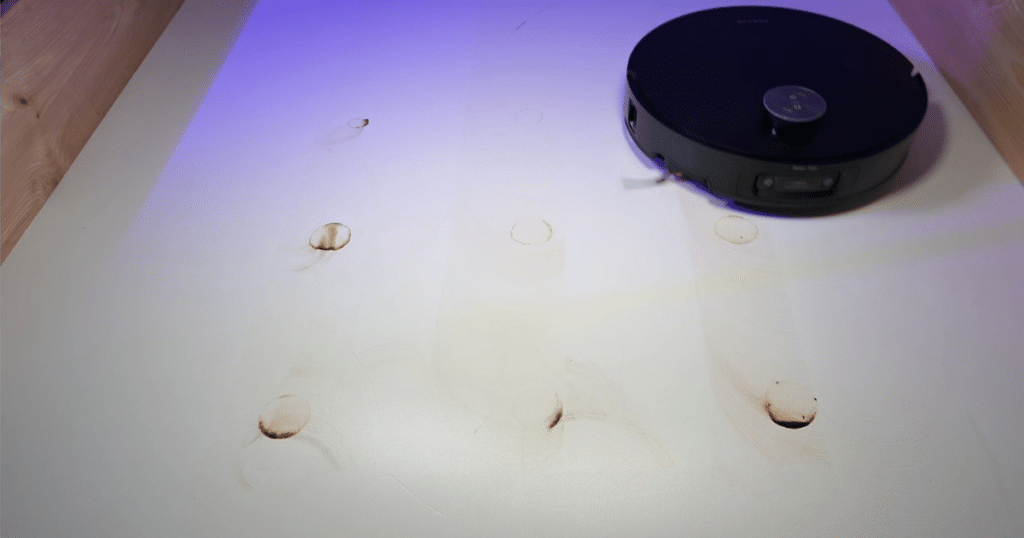 Dreame X60 Max Ultra Complete mop test | Vacuum Wars Dreame X60 Max Ultra Complete removing dried coffee stains during mopping performance test