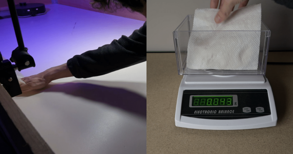 Dreame X60 Max Ultra Complete water penalty | Vacuum Wars Dreame X60 Max Ultra Complete mopping water usage test measured on digital scale showing 1.4 grams