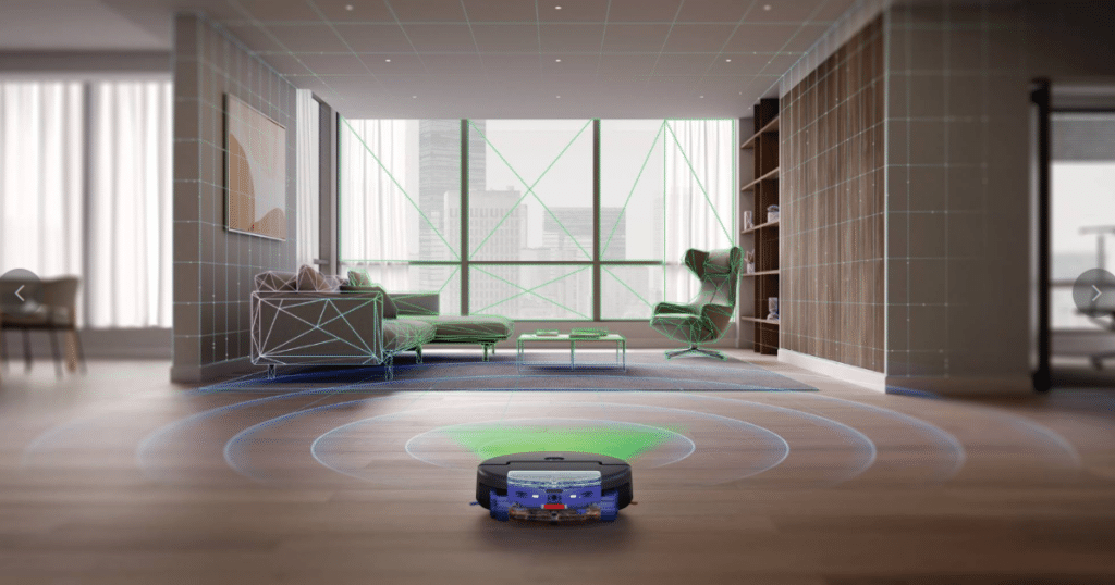 Dyson Spot and Scrub Living Room Scan | Vacuum Wars The Spot+Scrub AI uses LiDAR mapping and AI vision to scan rooms, create maps, and automatically label spaces for zone cleaning and scheduling.