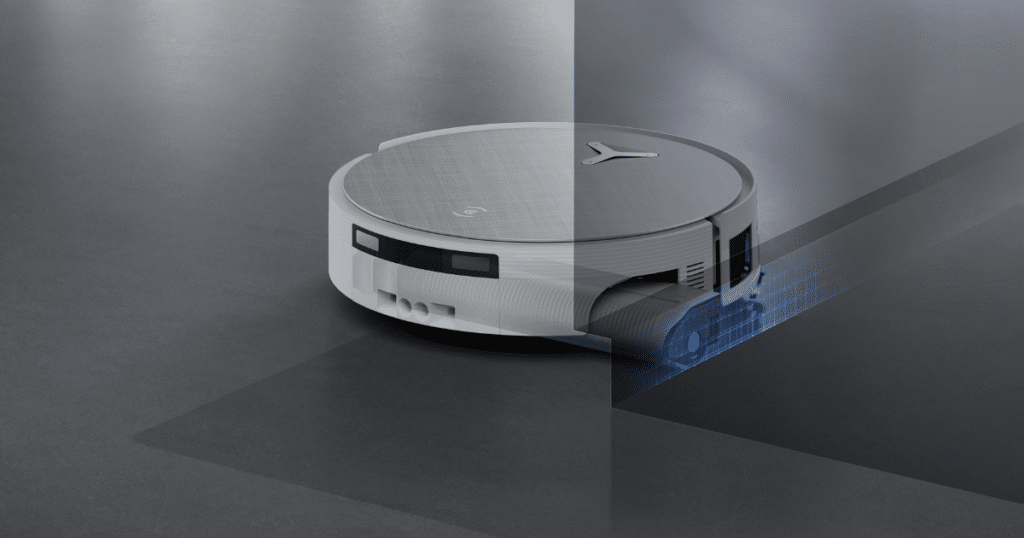 ECOVACS DEEBOT T90 PRO OMNI OZMO Reach | Vacuum Wars ECOVACS DEEBOT T90 PRO OMNI robot vacuum using OZMO Roller 3.0 self-washing mop to clean along a wall edge