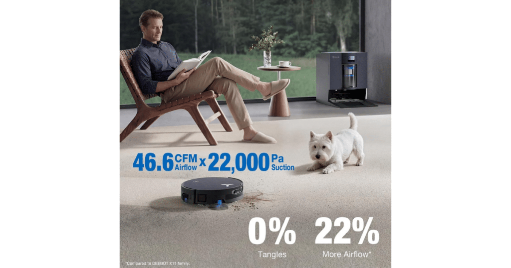 ECOVACS DEEBOT X12 OmniCyclone suction 1 | Vacuum Wars ECOVACS DEEBOT X12 OmniCyclone robot vacuum cleaning carpet with 22,000Pa suction and ZeroTangle technology for pet hair pickup