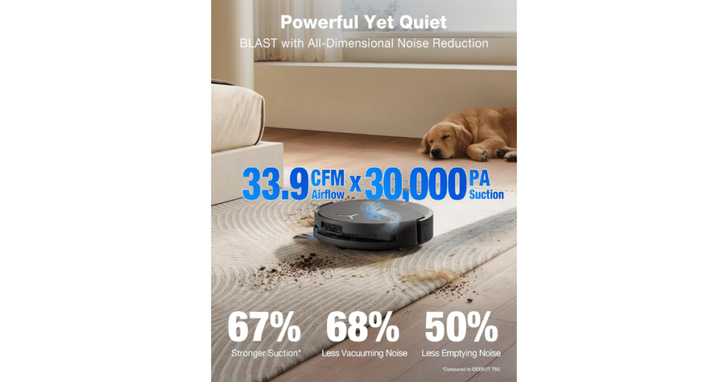 Ecovacs Deebot X9s Pro Omni Suction | Vacuum Wars Ecovacs advertises the X9S Pro Omni with up to 30,000 Pa suction and BLAST technology, along with claimed improvements to airflow and operating noise.