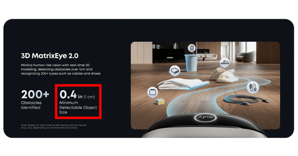 Eufy S2 Matrix Eye 20 | Vacuum Wars Eufy Omni S2 MatrixEye 2.0 obstacle avoidance system detecting small objects as small as 1 cm