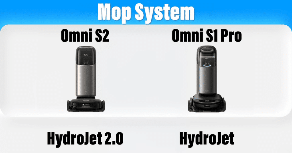 Eufy S2 vs Eufy S1 hydrojet | Vacuum Wars Eufy Omni S2 vs Omni S1 Pro mop system comparison showing HydroJet 2.0 with higher pressure and RPM