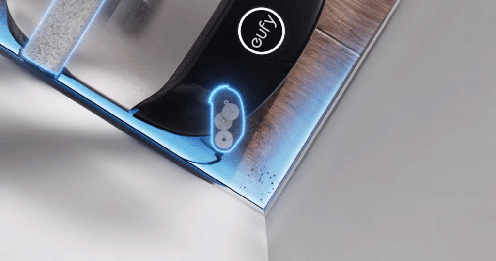 Eufy S2 vs Eufy S1 side brush extend | Vacuum Wars Eufy Omni S2 robot vacuum with extending side brush cleaning debris from corner edges