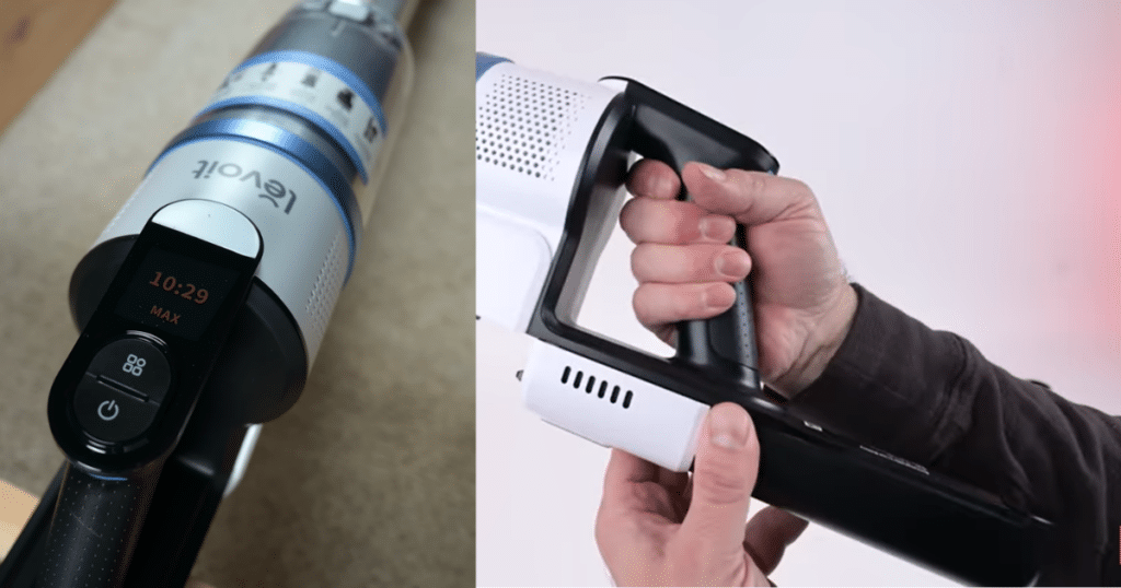 Levoit Aero battery display replace | Vacuum Wars Levoit Aero cordless vacuum digital battery display on handle with removable battery design